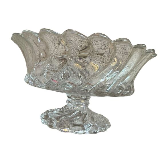VTG Fostoria‎ Colony 2412 Swirl Glass 10 1/2” Large Footed Fruit Bowl Scalloped - Picture 2 of 9